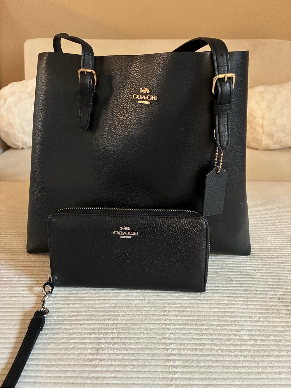 Coach Black Pebbled Leather Tote with Matching Wallet